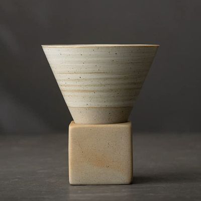 MAIYO Ceramic Coffee Cup with Stand, Retro Latte/Espresso Cup, 142 ml
