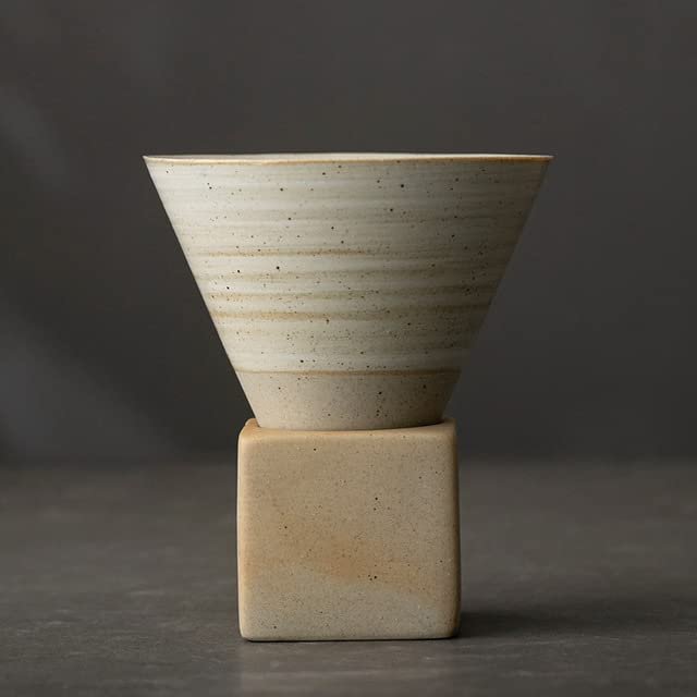 MAIYO Ceramic Coffee Cup with Stand, Retro Latte/Espresso Cup, 142 ml