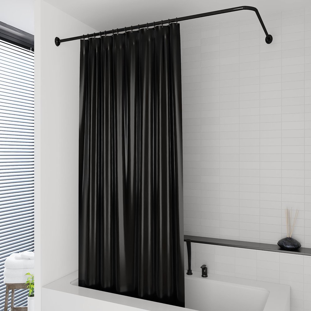 Solid Black PEVA Shower Curtain 120 x 200 cm with Black Shower Curtain Rings