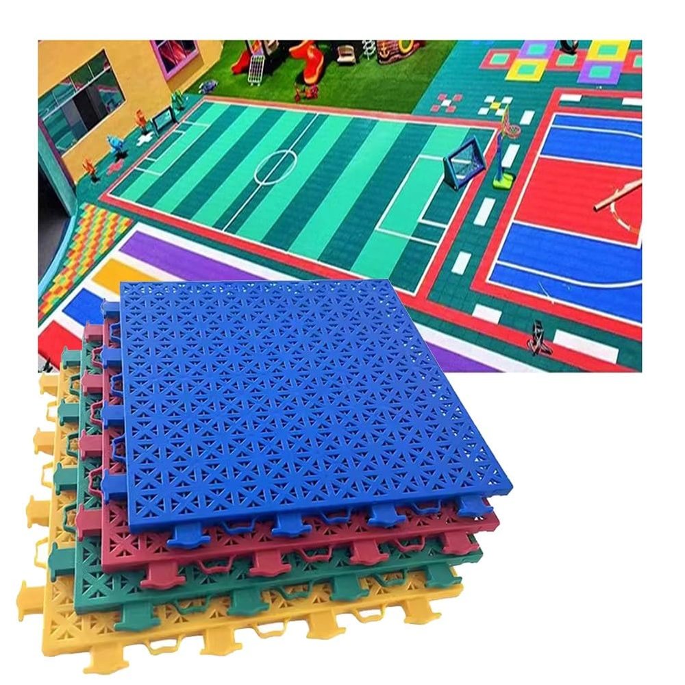 Modular Interlocking Sports Floor Tiles, Green-1, 10 Pieces
