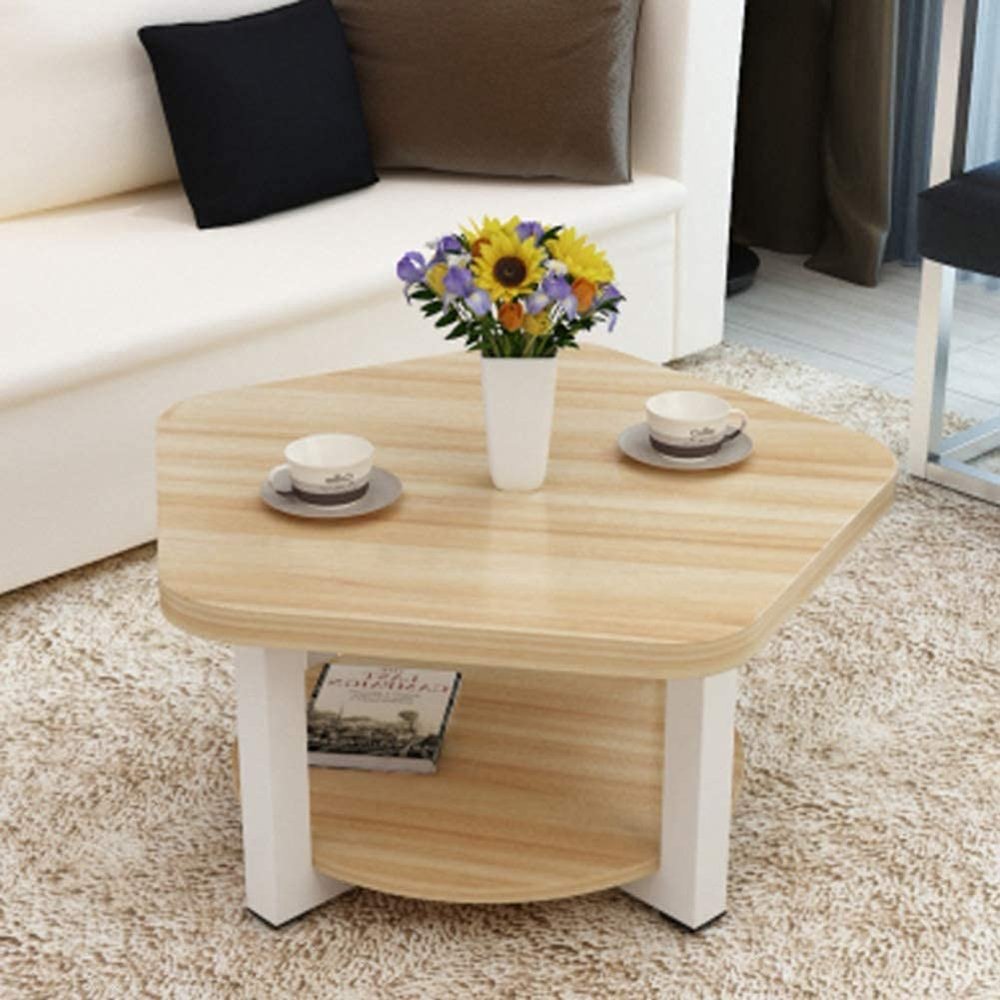 ANIFM Solid Wood Two-Tier Side Table, Light Walnut, 70 × 45 cm