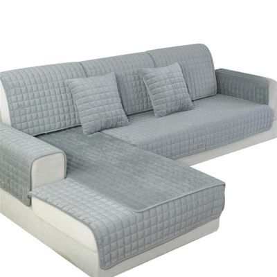 uyeoco Velvet Sofa Cover for L-Shaped Sectional Sofa, Non-Slip Couch Throw, Pet Protector (Color: E, Size: 110 x 240 cm)