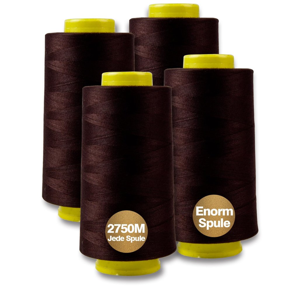 Overlock Thread, 100% Polyester, Coffee, 4-Cones Set