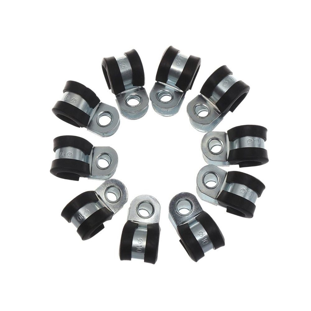 10-Piece Rubber-Lined P-Clamps for Pipes, Hoses, and Cables