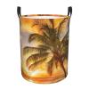 Round Tropical Beach Palm Sunset Laundry Hamper view 1