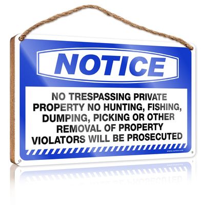 CakJuice Personalized Front Door Sign, “Notice No Trespassing Private Property No Hunting,” Wood Sign, Outdoor Decor and Kitchen Wall Sign, 23 x 35 cm