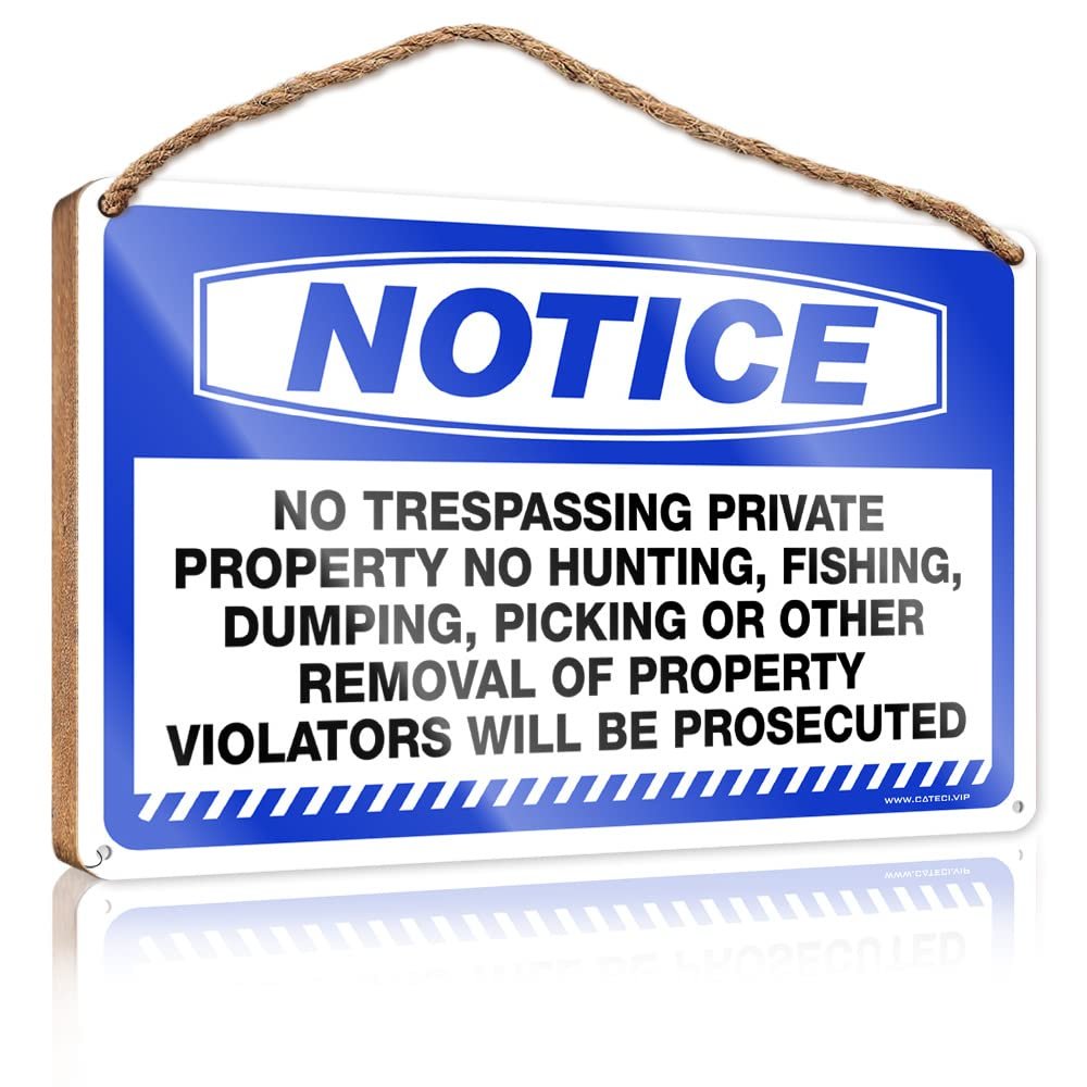 CakJuice Personalized Front Door Sign, “Notice No Trespassing Private Property No Hunting,” Wood Sign, Outdoor Decor and Kitchen Wall Sign, 23 x 35 cm