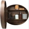 Round Wall-Mounted Bathroom Mirror Cabinet with Wooden Frame, 3-Shelf Medicine Cabinet, Fully Assembled, Yellow, 60 cm (Brown, 50 cm) view 1