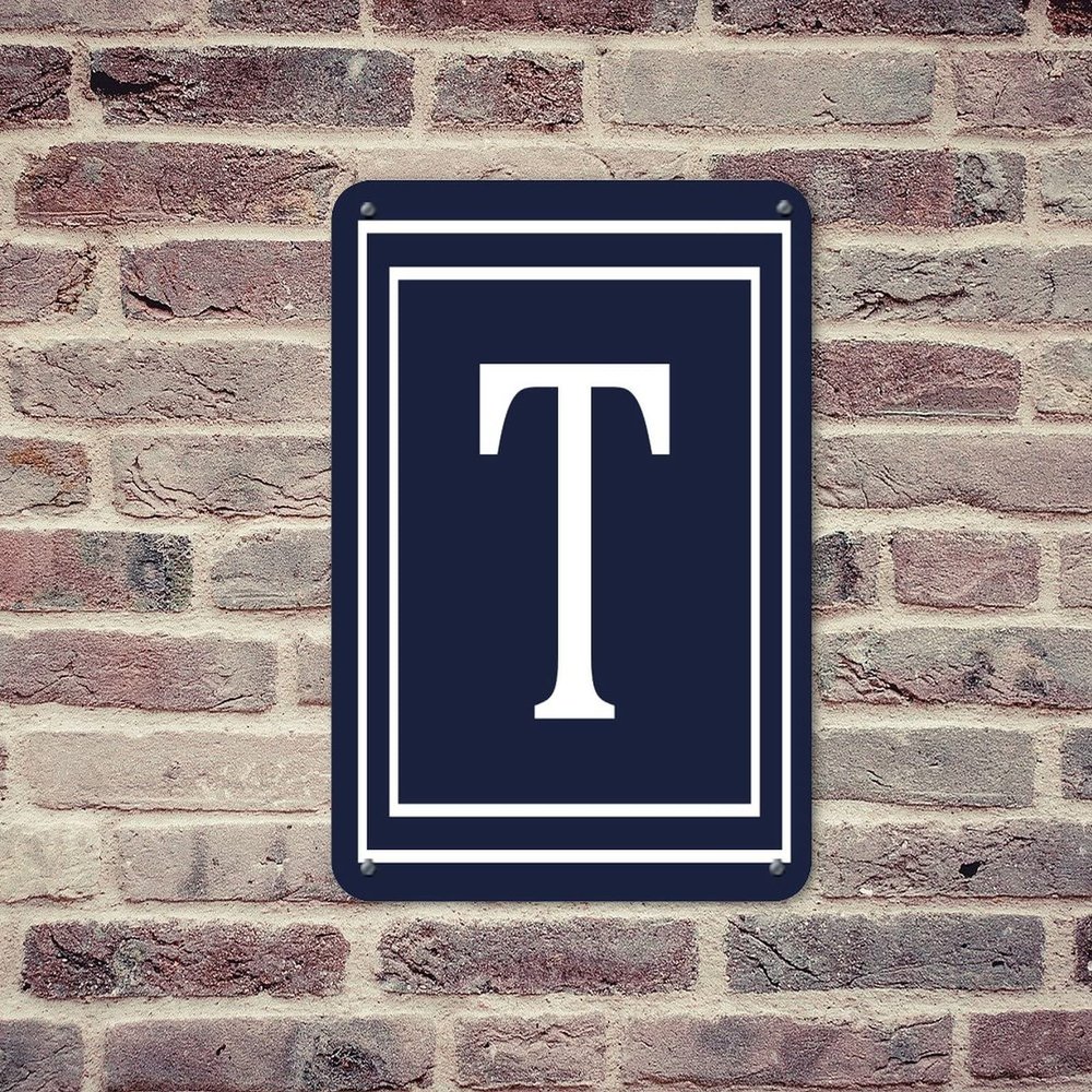 WSDESDEC Country Metal Tin Sign, Initial Letter T Monogram, 30.5 x 20.3 cm