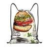 QQLADY Funny Hamburgers and Cups Drawstring Gym Backpack for Men and Women, Waterproof String Bag for Travel and Hiking, Black, S view 1