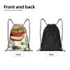 QQLADY Funny Hamburgers and Cups Drawstring Gym Backpack for Men and Women, Waterproof String Bag for Travel and Hiking, Black, S view 3