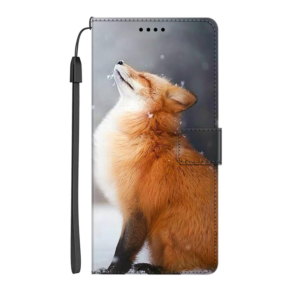 EuoDuo Flip Phone Case Compatible with Samsung Galaxy S20 Plus, PU Leather Wallet Cover with Snow Brown Fox Design