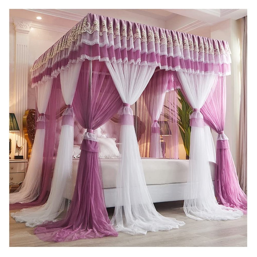 BUJOG Canopy Bed, Princess Lace Tent Mosquito Net/Bed Curtain with Stainless Steel Frame, A2, 180 x 200 x 210 cm