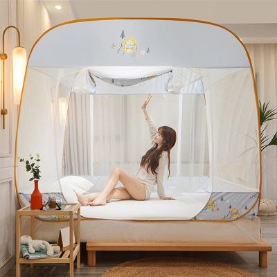 Bed Canopy Mosquito Net with Zipper, Double-Door Camping Curtain, Gray, 180 x 220 x 165