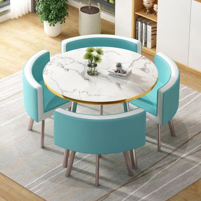 Round Table and 4 Chairs Set for Office, Dining Room, Hotel or Restaurant, 80 x 80 x 75 cm