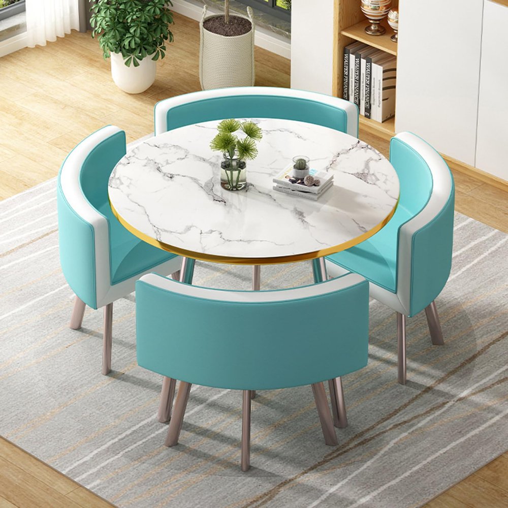 Round Table and 4 Chairs Set for Office, Dining Room, Hotel or Restaurant, 80 x 80 x 75 cm