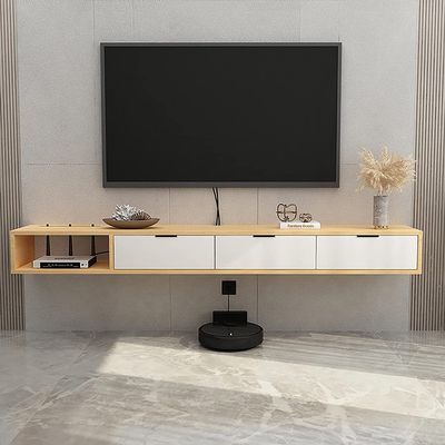 CENAP Wall-Mounted Media Console, Multifunctional Floating TV Stand Cabinet, Component Shelf for Home Office/Living Room, D, 140 x 23 x 17 cm