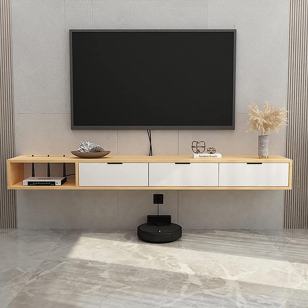 CENAP Wall-Mounted Media Console, Multifunctional Floating TV Stand Cabinet, Component Shelf for Home Office/Living Room, D, 140 x 23 x 17 cm