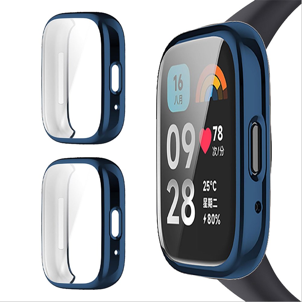GIOPUEY 2-Pack Soft TPU Cases Compatible with Xiaomi Redmi Watch 3 Active, Blue + Blue