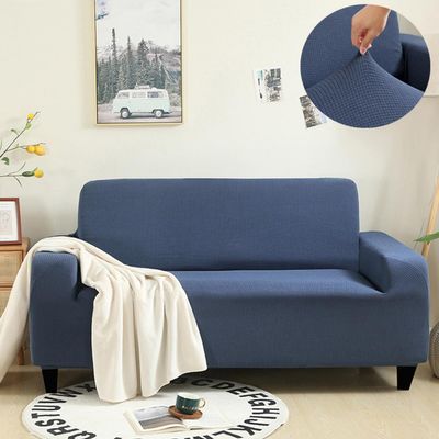 JunJiale High-Stretch Sofa Cover for 2-Seater Sofas, Elastic Slipcover with Anti-Slip Bottom, Gray Blue