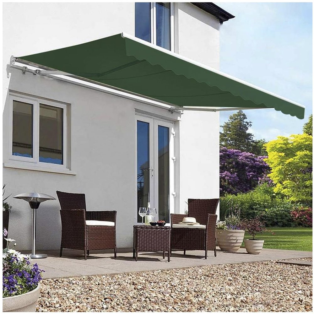 PJDDP Manual Retractable Awning with Hand Crank, Adjustable Angle, 4 x 1.5 m / 13 x 5 ft