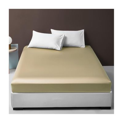 PAHION 100% Cotton Fitted Sheet, 60S Long-Staple Cotton Satin, for Box Spring and Waterbeds, Solid Gold, 135 x 190 + 30 cm