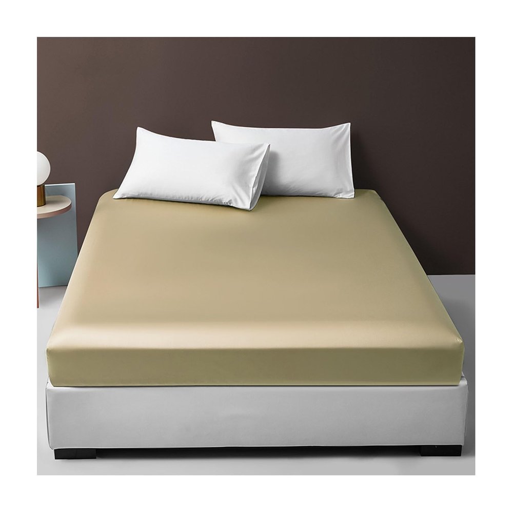 PAHION 100% Cotton Fitted Sheet, 60S Long-Staple Cotton Satin, for Box Spring and Waterbeds, Solid Gold, 135 x 190 + 30 cm