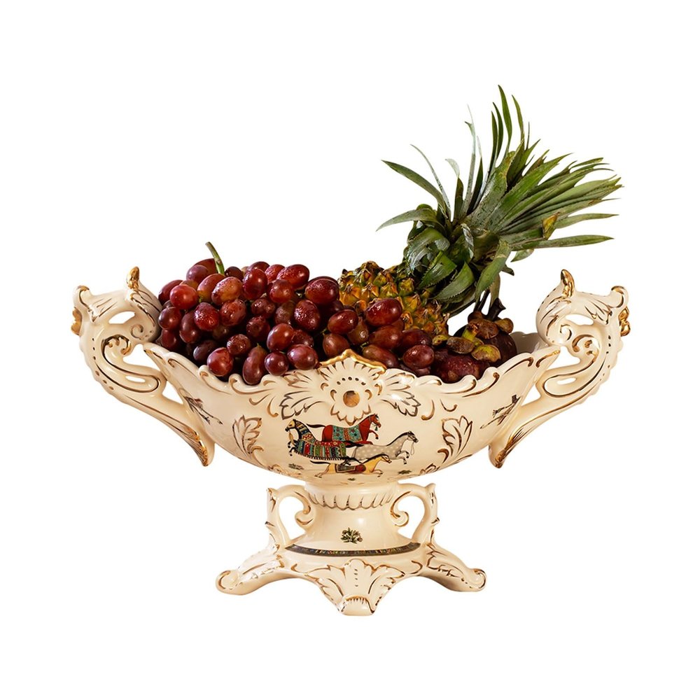 YIORYO Ceramic Fruit Bowl with Fu, European-Style Serving Bowl