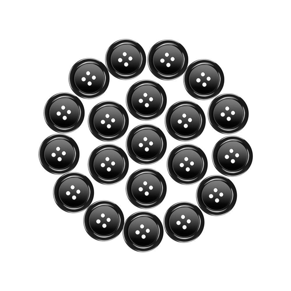 25 mm Black Resin Buttons, 4-Hole Sewing Buttons, 20-Piece Set with Storage Box
