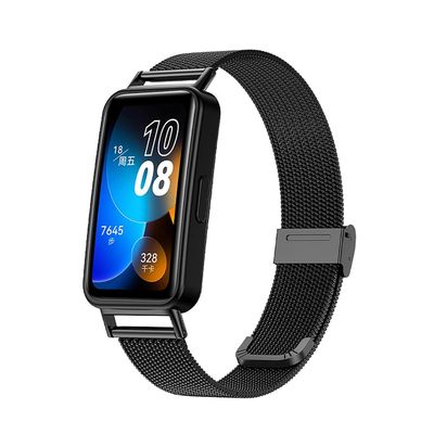 GIOPUEY Braided Stainless Steel Band Compatible with Huawei Band 8/Huawei Band 9, Wear-Resistant, Stylish Replacement Band - Black