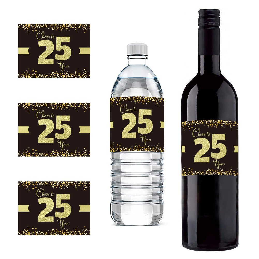 Sumerk 24-Pack 25th Birthday Bottle Label Stickers, Cheers to 25th Birthday, Self-Adhesive, 4 x 3 in