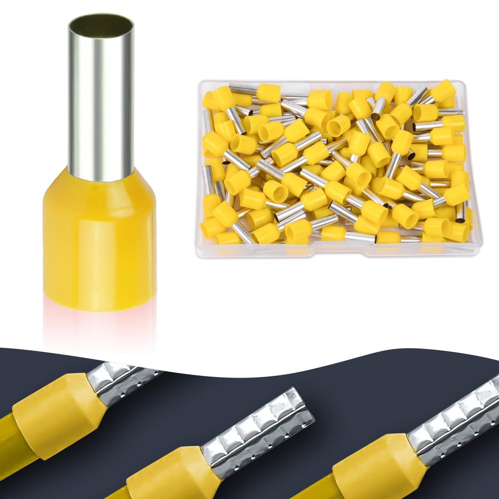 flintronic 6 mm Wire Ferrule Set, 100-Piece Cable Lug Set with Flat Quick-Disconnect Terminals, Crimp Connectors with Insulated Sleeves, Fork Cable Lugs and Storage Box