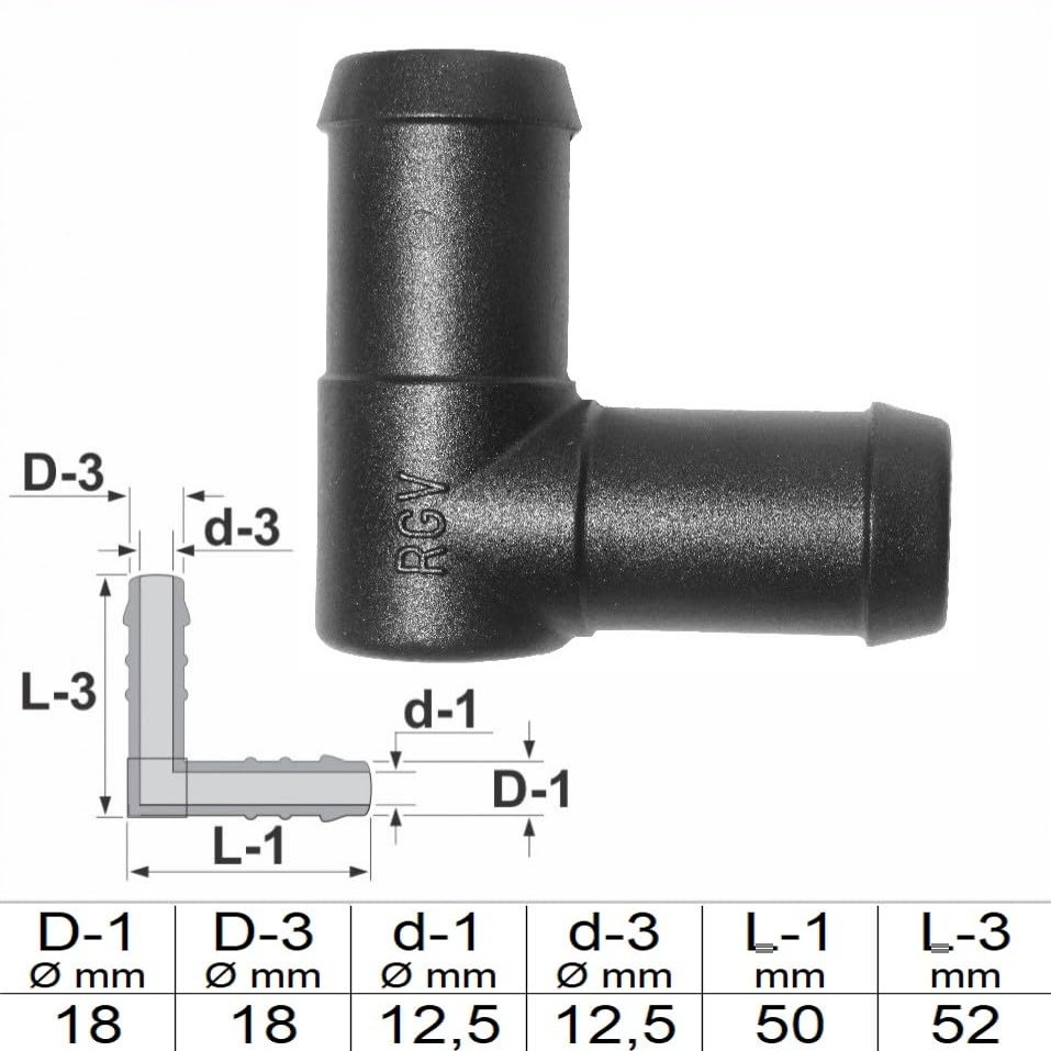 1, 2, 3, 5, or 10 pcs. 18 mm PA GF30 angled hose connectors (5)