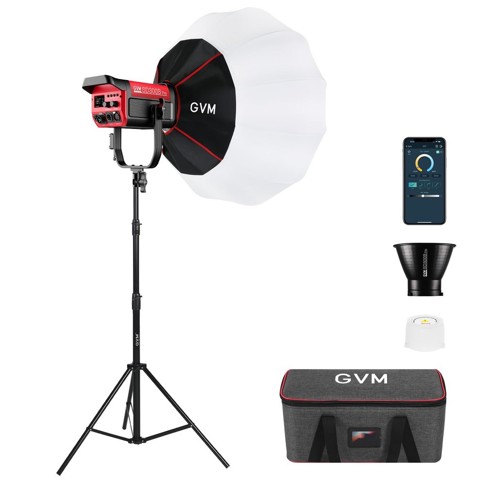 GVM LED Video Light Kit, 300 W, 65,000 Lux/m, Dimmable, 2700–6800 K, Bowens Mount
