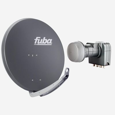 Fuba 4-Receiver Satellite System | DAA 850 A 85 cm Anthracite Aluminum Dish + DEK 417 Quad LNB (DVB-S2, HDTV, UHD 4K/8K, 3D) with LTE Interference Filter
