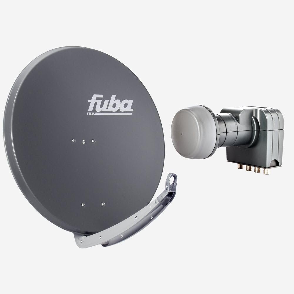 Fuba 4-Receiver Satellite System | DAA 850 A 85 cm Anthracite Aluminum Dish + DEK 417 Quad LNB (DVB-S2, HDTV, UHD 4K/8K, 3D) with LTE Interference Filter