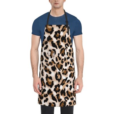 FURLOU Leopard Print Waterproof Apron with 2 Pockets, Adjustable, Black, One Size
