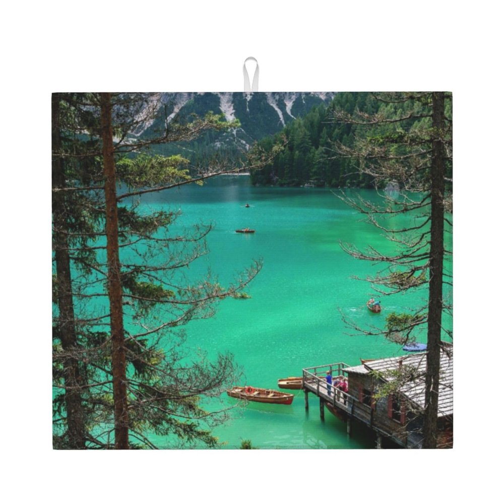 Lake Mountain Scenery Printed Kitchen Drying Mat