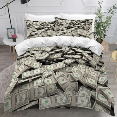 Dollar Cash Duvet Cover Set 220 x 240 cm, 3-Piece, with 2 Pillowcases