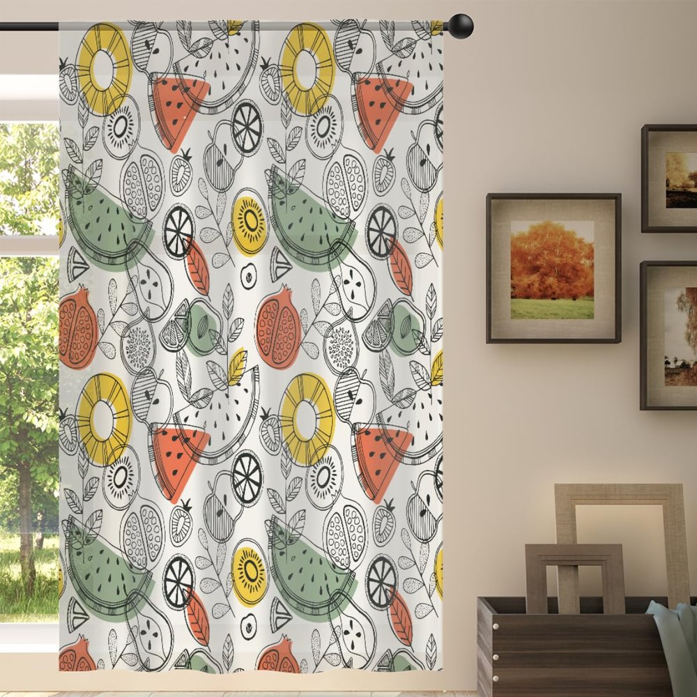 Scandinavian Fruit Pattern Sheer Curtain for Living Room, Bedroom, Kitchen and Dining Room, 139 x 198 cm