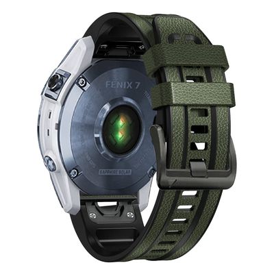 MGTCAR 22/26 mm Leather Silicone QuickFit Smartwatch Band for Garmin Fenix 7/7X, 6/6X, 5X, 5 Plus, 3HR, 945, 955, S60, S62, Agate