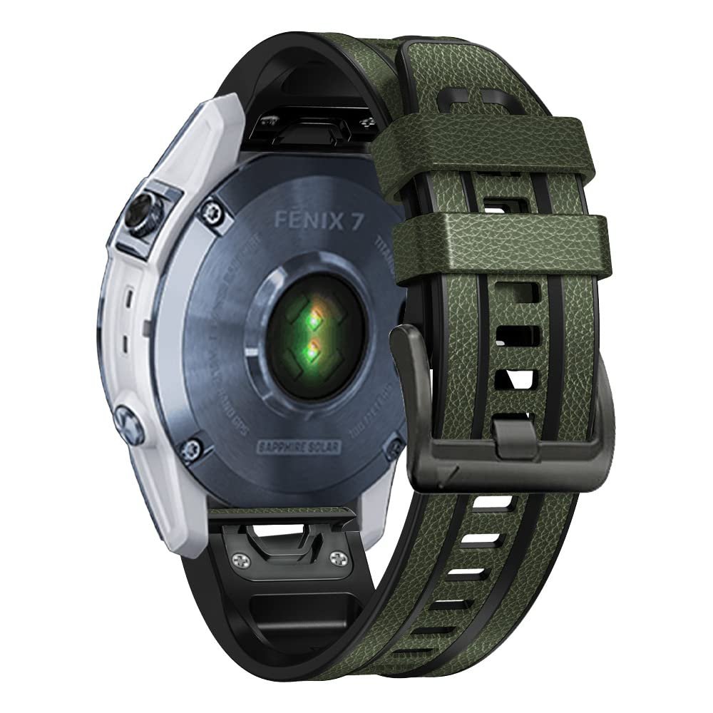 MGTCAR 22/26 mm Leather Silicone QuickFit Smartwatch Band for Garmin Fenix 7/7X, 6/6X, 5X, 5 Plus, 3HR, 945, 955, S60, S62, Agate