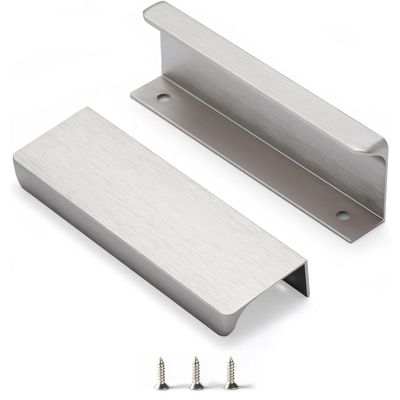 Satanga Edge Nickel Finger Pulls for Cabinets, Aluminum Flat Hidden Back-Mount Handles, 10-Pack, 3-3/4-Inch Hole Center
