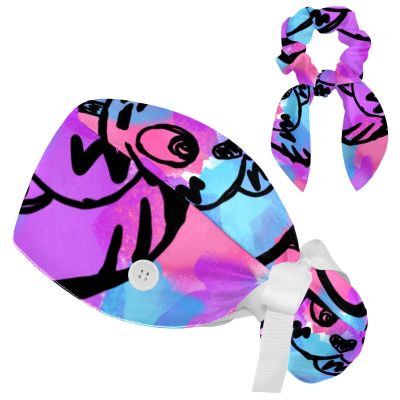 HOHODIY Adjustable Work Cap with Buttons, Tiger Print with Bow and Hair Tie, Multicolor 04, M/L