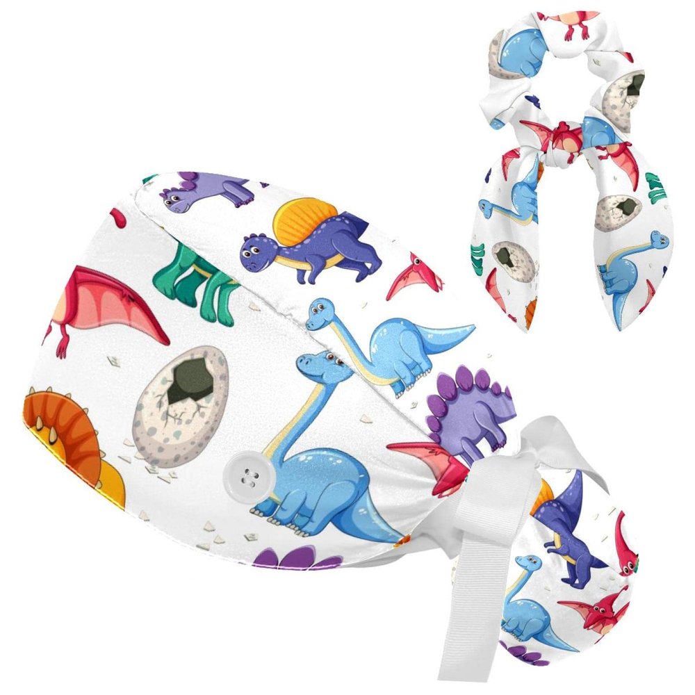 HOHODIY Dinosaur Adjustable Women's Cap with Buttons, Bow, Hair Tie and Sweatband, Multicolor 17, M/L