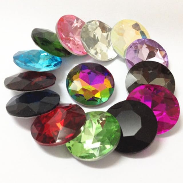 Round Glass Crystal Fancy Stones, 8 mm, 10 mm, 12 mm, 14 mm, 27 mm, Assorted Colors, 12 mm, 100 Pieces