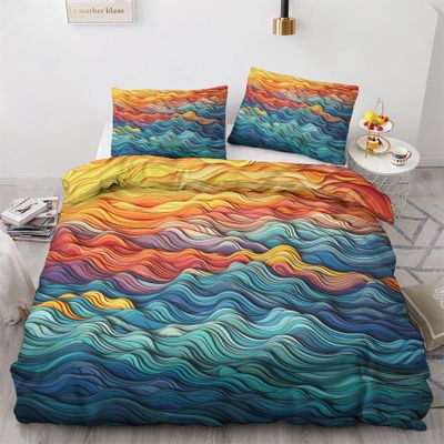 GEDAEUBA Wave Bedding Set 135 x 200 cm, Colorful Abstract Reversible Duvet Cover with Pillowcase