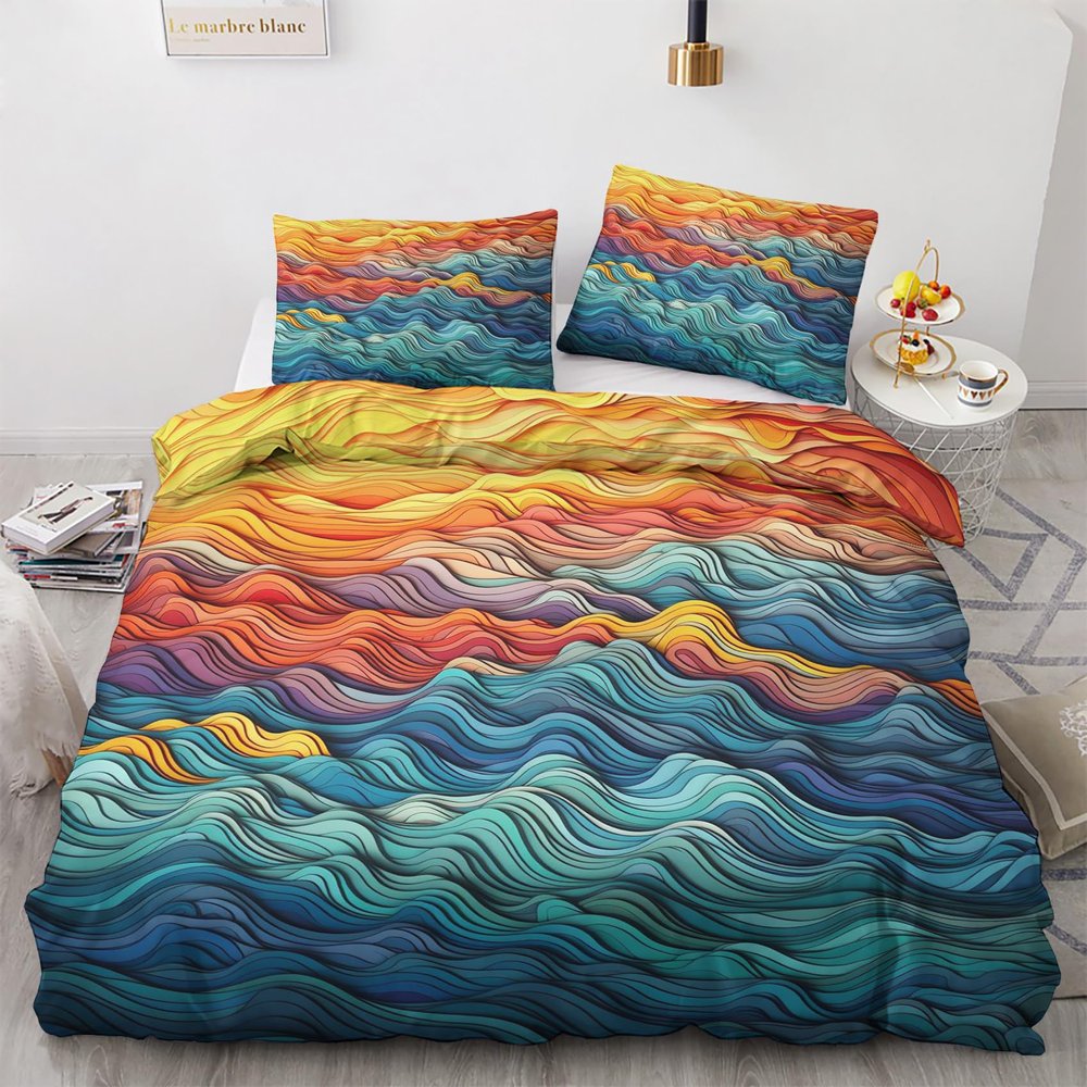 GEDAEUBA Wave Bedding Set 135 x 200 cm, Colorful Abstract Reversible Duvet Cover with Pillowcase