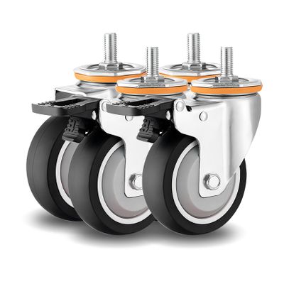 ESOYAWE Heavy-Duty TPR Rubber Swivel Casters, 4-Pack, 2.5/3/4/5 in, M10/M12 Threaded Stem
