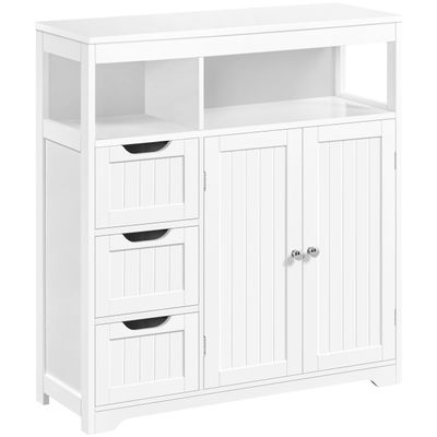 Yaheetech Bathroom Cabinet with 3 Drawers, 2 Doors, Open Shelf, White